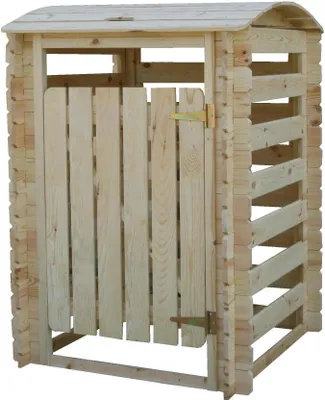 Produktbild von Mülltonnenbox aus Holz für 1 Behälter, Massivholz TIMBELA M606-1, Mülltonnecontainer Holz mit Rückwand Aufbewahrungsbox
