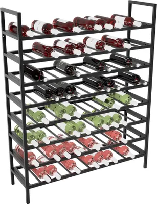 Obrázek produktu pro MetaloPro Regál Na Víno Jerez – Černý Kovový Regál Na 96 Lahví, Robustní Design, Ideální Do Kuchyně, Sklepa Nebo Baru – 125×100×30cm