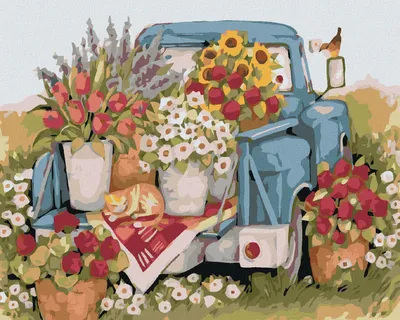 Obrázok produktu pre Zuty - Diamantové maľovanie - AUTO PLNÉ KVETOV, 40x50 cm, bez rámu a bez vypnutia plátna