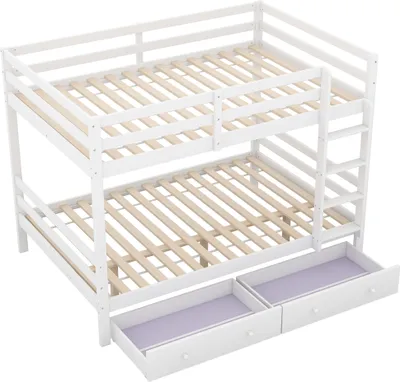 Zdjęcie produktu dla Sweiko 140x200cm łóżko piętrowe dla dzieci z szufladami, schowkiem, wysokimi barierkami, białe