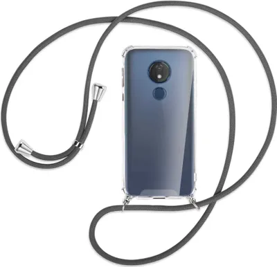 Produktbild von Handykette Backcover-Schutzhülle mit Band (Metall silberfarben) für Motorola Moto G7 Power - dunkelgrau