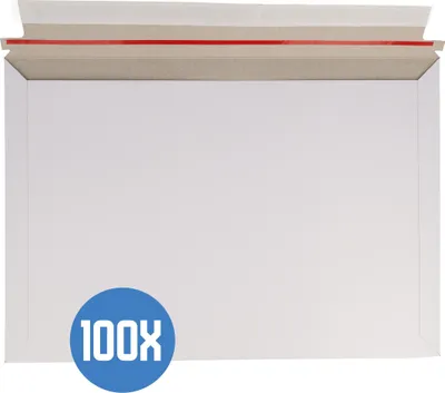 Produktbild von DULA Karton-Versandumschlag - Querformat A4 Format 375 x 260 mm - Karton 100 Stück - Kartonumschläge weiß - mit Klebestreifen und Aufreißstreifen