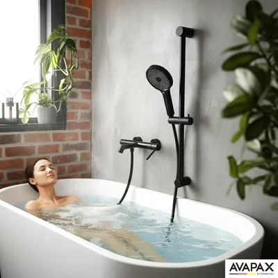 Produktbild von AVAPAX | Duschstange aus Edelstahl - 744 mm Länge - Schwarz matt - Verstellbarer Handbrausehalter, KI-generiertes Bild