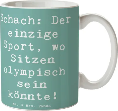 Produktbild von Mr. & Mrs. Panda Kaffeebecher Spruch Schach Sport - Meeresbrise - Geschenk, Henkelbecher, Sportler Geschenke, Tasse, Konzentration, Strategisches Denken, Wettkampf, Humor