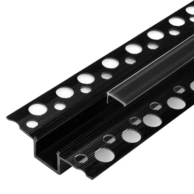 Obrázok produktu pre MasterLED LED profil pre suchú výstavbu 2 m PVC čierny montážny profil pre sadrokartónové dosky vrátane priehľadného krytu pre 12 mm LED pásiky