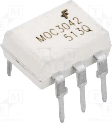Immagine prodotto di 1 x Optotriac 4,17 kV, Triac DIP6, 1 kV/μs, MOC3042M. Optotriac, canali: 1