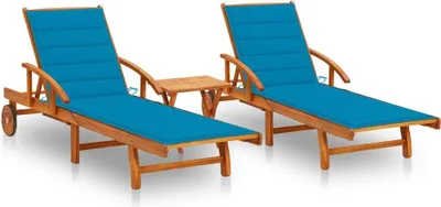 Produktbild von Maison Exclusive - Sonnenliegen 2 Stk. mit Tisch und Auflagen Massivholz Akazie