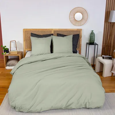Immagine prodotto di Set biancheria da letto in cotone verde salvia, 2 posti