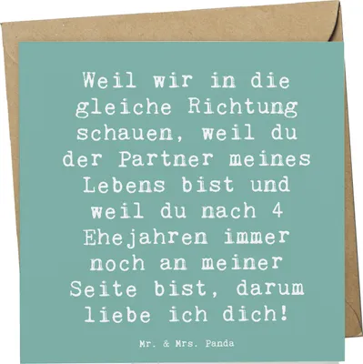 Produktbild von Mr. & Mrs. Panda Grußkarte Spruch 4. Hochzeitstag Seidenhochzeit - Meeresbrise - Geschenk, doppelkarte, Klappkarte, Hochtzeit, Jubiläum, Geschenke, romantisches Zitat