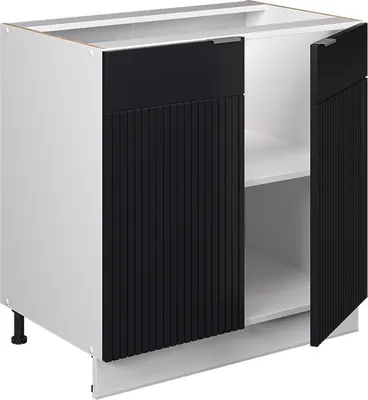 Produktbild von Küchenunterschrank Vicco Fame-Line Schwarz gestreift/Weiß 80 cm Arbeitsplatte Goldkraft Eiche, Model 50742