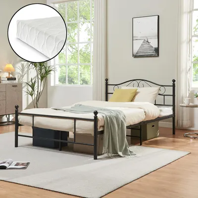 Image de Lit en métal 'Florenz' 120x200 noir avec matelas Lit jeune tête de lit en métal