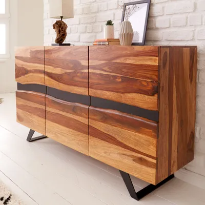 Produktbild von riess-ambiente Massivholz Sideboard AMAZONAS 150cm braun Sheesham Baumkante schwarzes Metallgestell Metallgestell Schrank Kommode