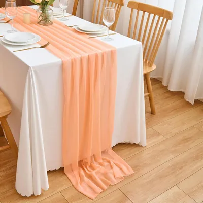 Produktbild von Chiffon Tischläufer Hochzeit Deko Helles Apricot 70 x 300 cm