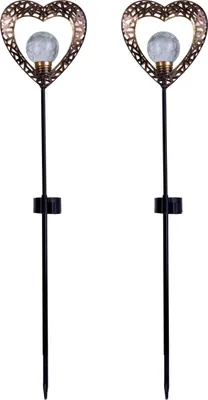 Produktbild von Näve Leuchten LED Solarleuchte HERZ mit LED Platine LED Solarleuchte HERZ mit LED Platine 2er-Set LED Solarerdspieß "HERZ" H: 59cm, Lampe für den Außenbereich im Romantik-Style, aus Metall in schwarz, 12,5 x 4,2 x 59 cm, mit LED Platine – mit Schiebeschalter – Dämmerungssensor