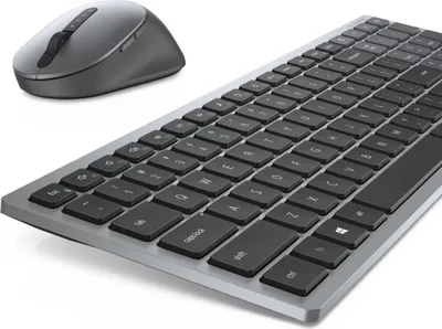 Zdjęcie produktu dla DELL Kompaktowa klawiatura i mysz Pro Plus — KM7120W - hiszpańska (QWERTY), Pełnowymiarowy (100%), Bezprzewodowy, RF Wireless + Bluetooth, QWERTY, Szary, Tytan, Dołączona myszka