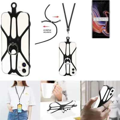 Produktbild von K-S-Trade 3in1 Handykette Handyband Handykordel Halsband Smartphone-Ring Handy-Ring kompatibel mit Samsung Galaxy Note9 SD845 Fingerhalterung