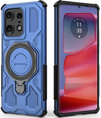 Immagine prodotto di Resistente cover per cellulare per Motorola Edge 50 Pro, robusta custodia con supporto ad anello, supporto magnetico e supporto Blu