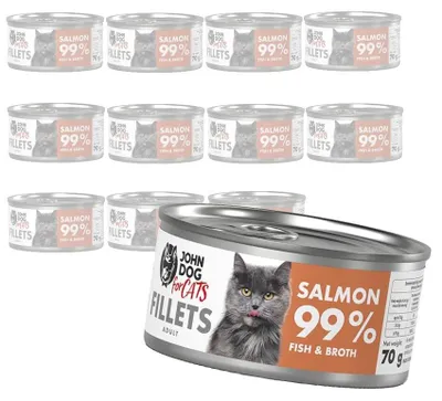 Produktbild von John Dog for Cats Nassfutter für ausgewachsene Katzen Lachsfilets 12x70g