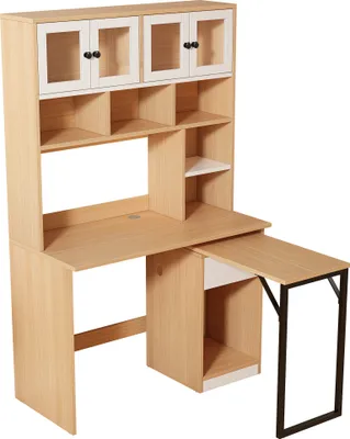 Produktbild von Regal-Schreibtisch (110/100/180 cm) mit drehbarem Tisch, Computertisch mit Bücherregal, Schränken und Stauraum