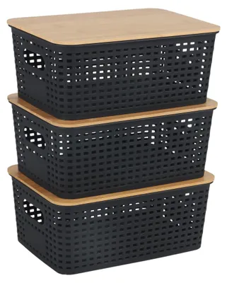 Productafbeelding van Solidchoice - Opbergdozen Set van 3 met Deksel in Zwart