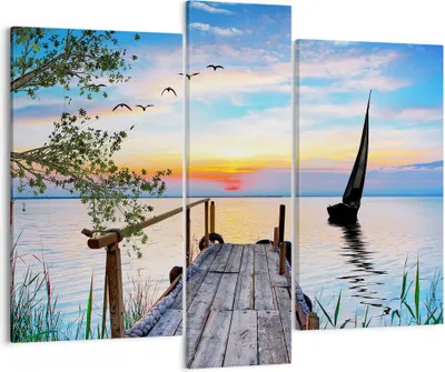 Produktbild von Bild auf Leinwand - Leinwandbild - Brücke See - 95x80cm - Wand Bild - Wanddeko - Wandbilder - Leinwanddruck - Bilder - Kunstdruck - Wanddekoration - Leinwand bilder - Wandkunst - CB95x80-4115