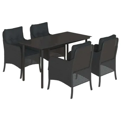 Produktbild von 5-tlg. Garten-Essgruppe mit Kissen Schwarz Poly Rattan