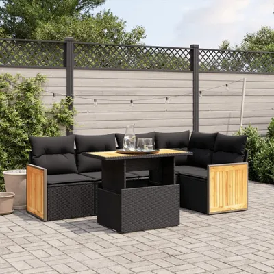 Produktbild von Design 6-tlg. Garten-Sofagarnitur mit Kissen Schwarz Poly Rattan, Gartenmöbel-Sets 2024 Neu