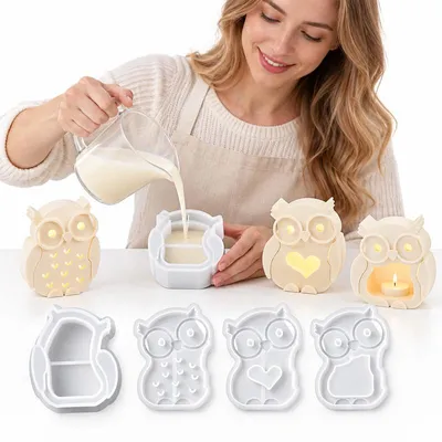 Produktbild von Eulen Silikonform 4-teilig, 3D Gießform Eule mit Basisform, flexible Resin-Form für Epoxidharz, Gießharz & DIY Bastelprojekte