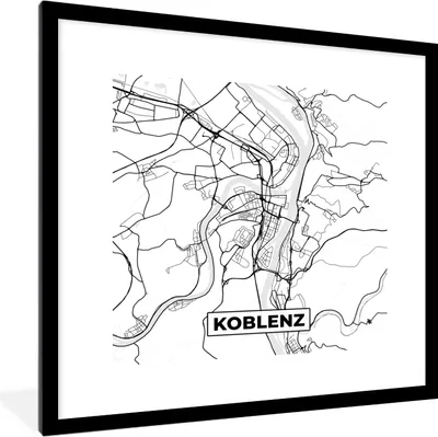 Produktbild von MuchoWow® Gerahmtes Poster Karte - Koblenz - Stadtplan - Wegbeschreibung 40x40 cm - Poster mit Schwarzem Bilderrahmen Wandposter Rahmen Foto Bilder - Poster - Plakat im Rahmen