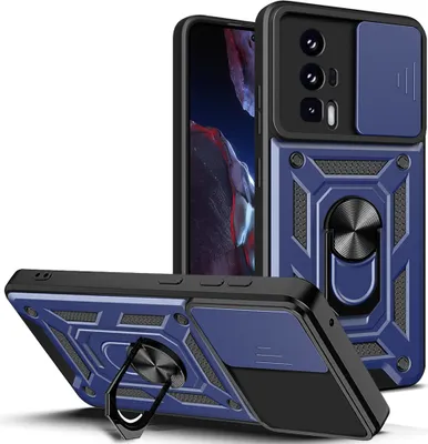 Produktbild von Hülle für Xiaomi Poco F5 Pro mit Ring Ständer Halter Dia Kameraschutz TPU PC Hybrid Handyhülle Blau