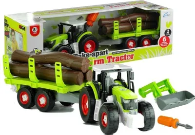 Produktbild von Traktor mit Holzanhänger, zum Auseinanderbauen, 43 cm