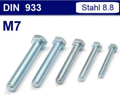 Produktbild von Sechskantschrauben DIN 933 / ISO 4017 - Stahl verzinkt (M7 x 16mm - 25 Stk.)
