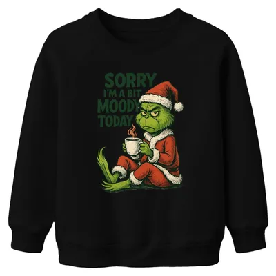 Produktbild von Grinch Weihnachten Sorry I'm a bit moody Kaffee Kinder Sweatshirt Pullover, Schwarz, 116