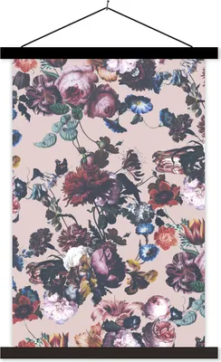 Produktbild von MuchoWow® Textilposter Blumen - Collage - Farbe 40x60 cm mit schwarzem Rahmen - Wanddekorationen