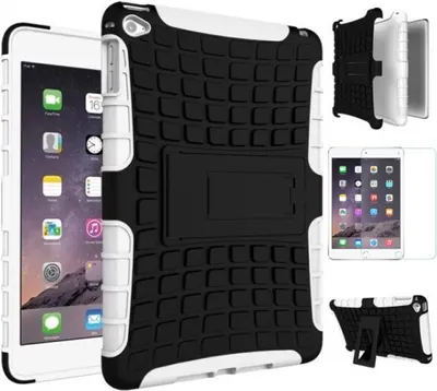Image de Housse de protection hybride d'extérieur blanche pour iPad Mini 4 + coque en verre trempé de 0,3 mm d'épaisseur