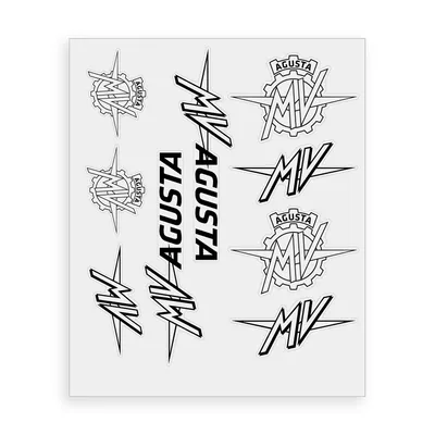 Immagine prodotto di Adesivi per MV Agusta – Set 9 Sticker di Colore Nero, Resistenti ad Acqua e Raggi UV,  Italy, Licenza Ufficiale, Foglio 240 x 200 mm