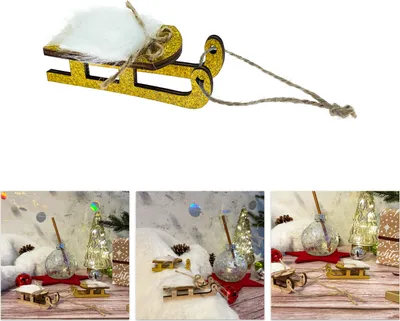 Produktbild von Oblique Unique Deko Schlitten aus Echtholz als Tischdeko Dekoration für Weihnachten Kinder zum Basteln - gold
