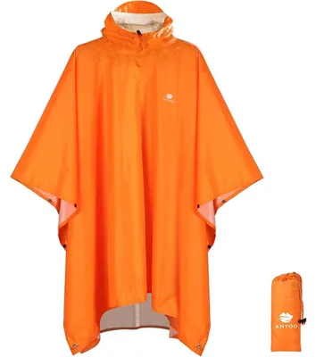 Productafbeelding van Regenponcho, uni, oranje, waterdicht, herbruikbaar, ademend, opvouwbaar, ripstop
