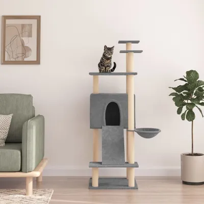Produktbild von [Home] Kratzbaum mit Sisal-Kratzsäulen Hellgrau 153 cm , Neue Mode 2024 im häuslichen Leben