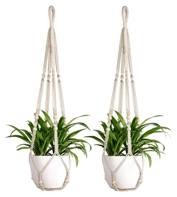 Produktbild von Makramee Blumenampel Pflanzenhalter 2 Stück Baumwoll Pflanzhänger 89 cm