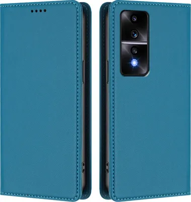 Image de Étui en cuir pour Honor 80 GT, étui à rabat magnétique en cuirPolyuréthaneavec support, bleu lac