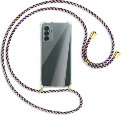 Produktbild von Handykette Backcover-Schutzhülle mit Band (Metall goldfarben) für Samsung Galaxy M23 - blau+beige