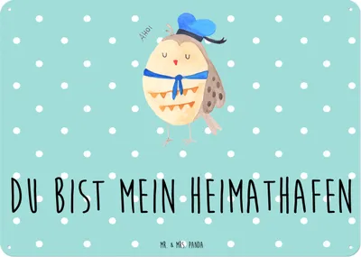 Produktbild von Mr. & Mrs. Panda Blechschild Eule Matrose DIN A3 - Türkis Pastell - Geschenk, Retro, Freundin, Heimathafen, Wandbild, Hochzeitstag, tafel, Owl, Blechtafel, Schild