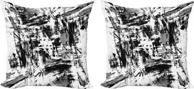 Zdjęcie produktu dla ABAKUHAUS Zestaw czarno-białych poszewek na poduszki (2 szt.), Old Grunge Art z obrazami Chaosu, sztuka współczesna, 60 x 60 cm, czarny biały szary