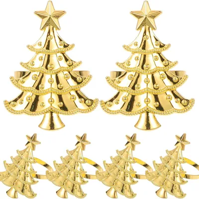 Produktbild von INF Weihnachtsbaum Serviettenringe (6er Set) - Goldene Zinklegierung Tischdeko
