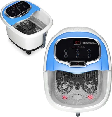 Produktbild von Fussbadewanne elektrisch, Fussbad Massagegeraet 10-60 min. Timer, 35-48℃, Rollbare Fusswasserwanne mit Universalraedern & Bremsen, Fussmassage mit Heizungs- & Dusch-Funktion (Blau)