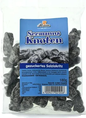Produktbild von Rexim Lakritz Seemannsknoten, gezuckertes Salzlakritz, 180g Tüte
