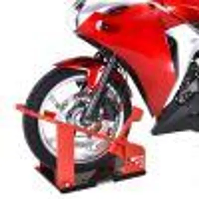 Produktbild von Motorradwippe Vorderradständer aus Metall, bis 450 kg, 12-fach verstellbar für 8–15,5 cm Reifenbreite, 27,5 × 51–69 × 34 cm
