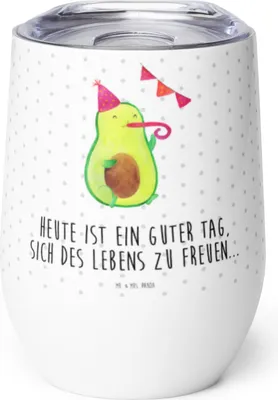 Produktbild von Mr. & Mrs. Panda Thermobecher Avocado Party - Weiß - Geschenk, thermosbecher, Happy Birthday, Thermo Becher, Feier, kaffee tasse, Geburtstag, glühwein, Avocados