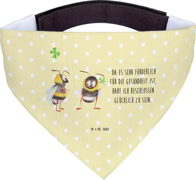 Produktbild von Mr. & Mrs. Panda Hundehalstuch Hummeln Kleeblatt - Gelb Pastell - Geschenk, Halstuch Für Hunde, glücklich sein, Werden, Biene, Spruch Positiv, Hunde-Halstuch, Deko, Tuch